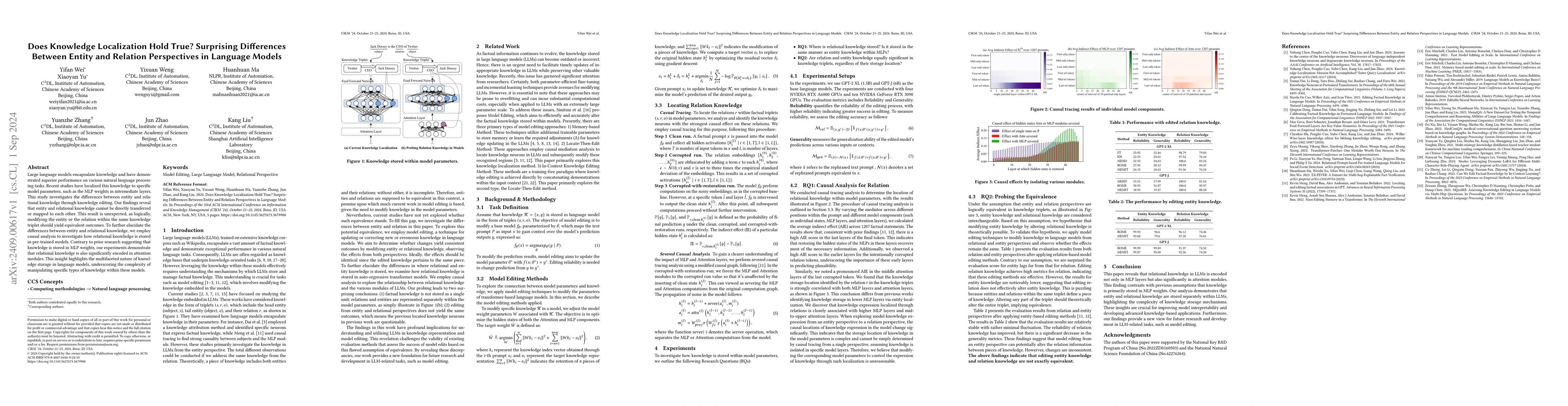 Thumbnail for Does Knowledge Localization Hold True? Surprising Differences Between
  Entity and Relation Perspectives in Language Models