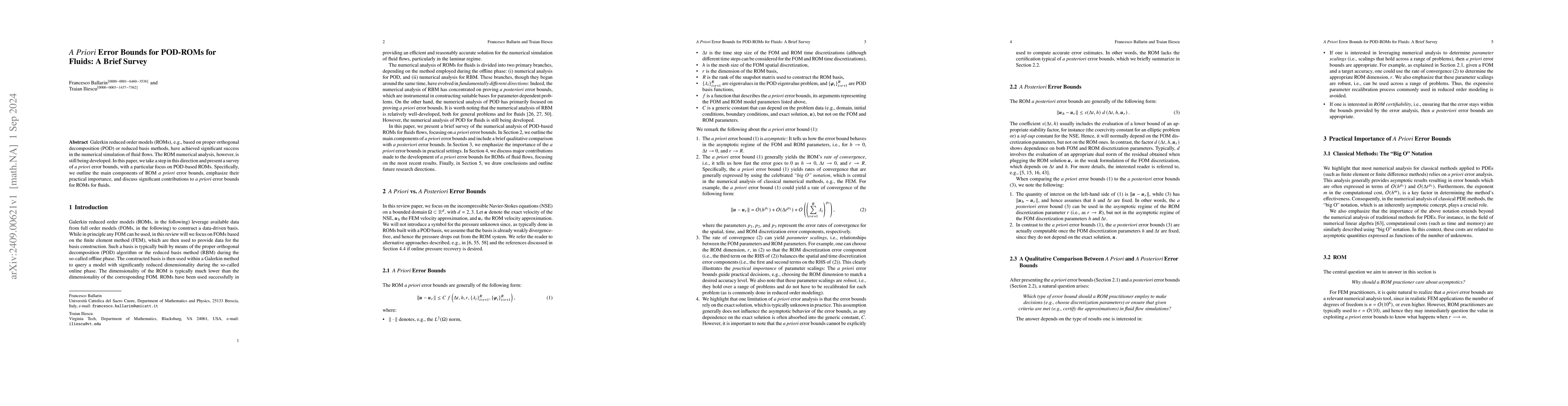 Thumbnail for A Priori Error Bounds for POD-ROMs for Fluids: A Brief Survey