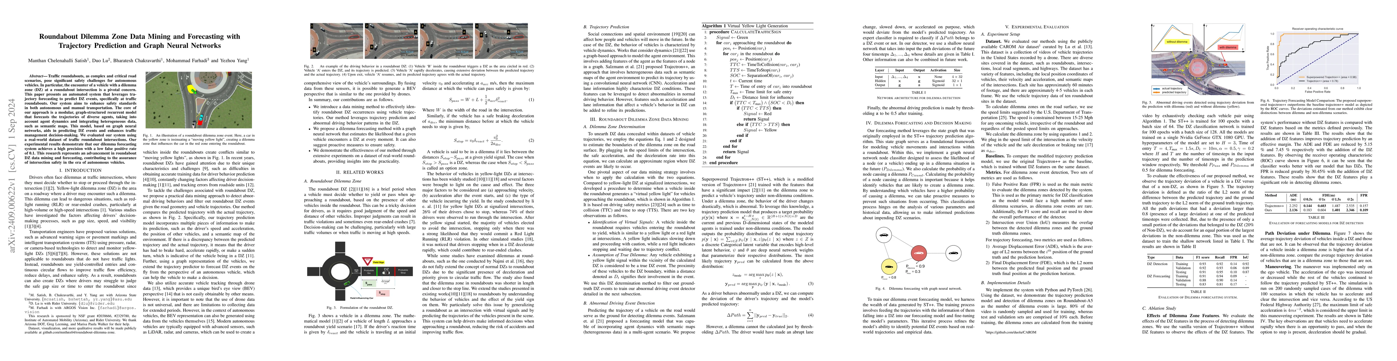 Thumbnail for Roundabout Dilemma Zone Data Mining and Forecasting with Trajectory
  Prediction and Graph Neural Networks