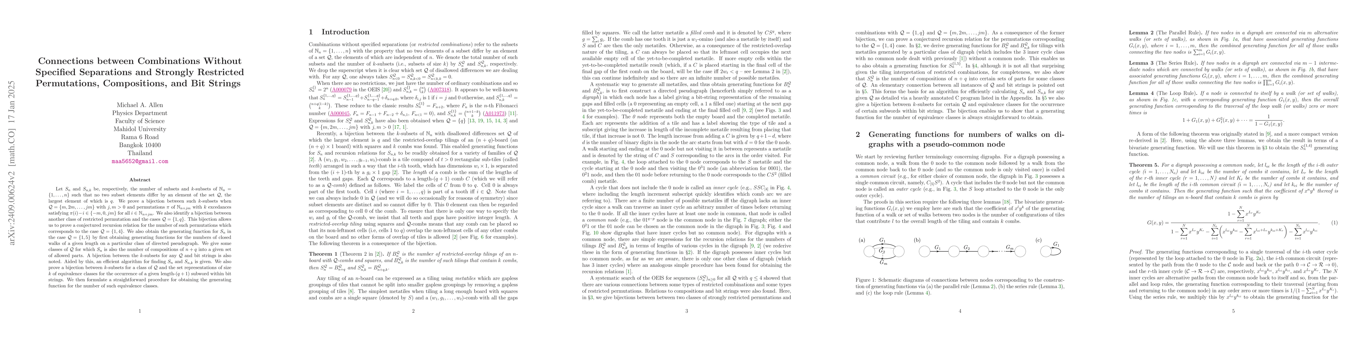 Thumbnail for Connections between Combinations Without Specified Separations and
  Strongly Restricted Permutations, Compositions, and Bit Strings