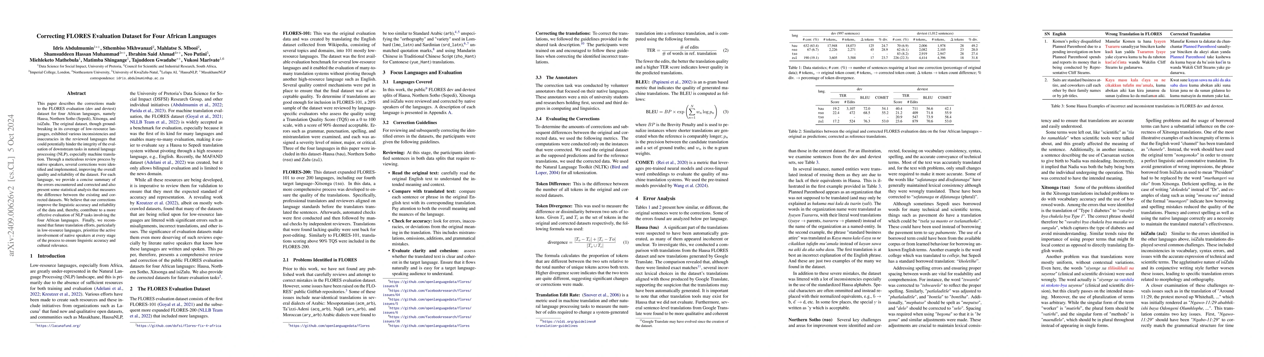 Thumbnail for Correcting FLORES Evaluation Dataset for Four African Languages