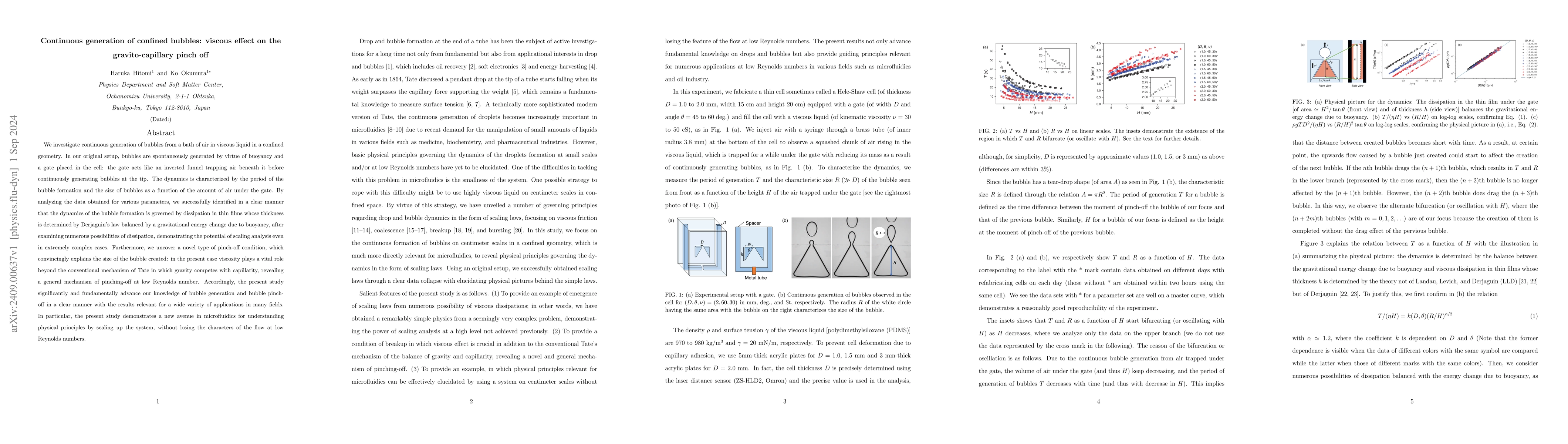 Thumbnail for Continuous generation of confined bubbles: viscous effect on the
  gravito-capillary pinch off