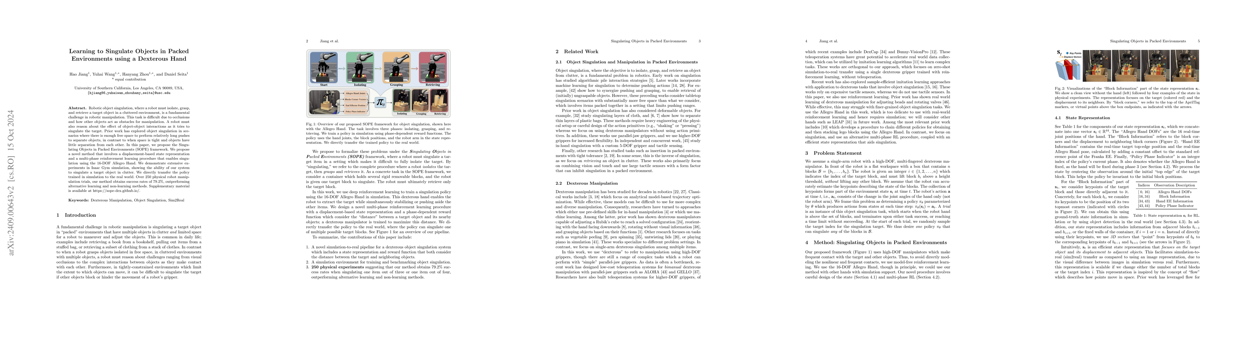 Thumbnail for Learning to Singulate Objects in Packed Environments using a Dexterous
  Hand