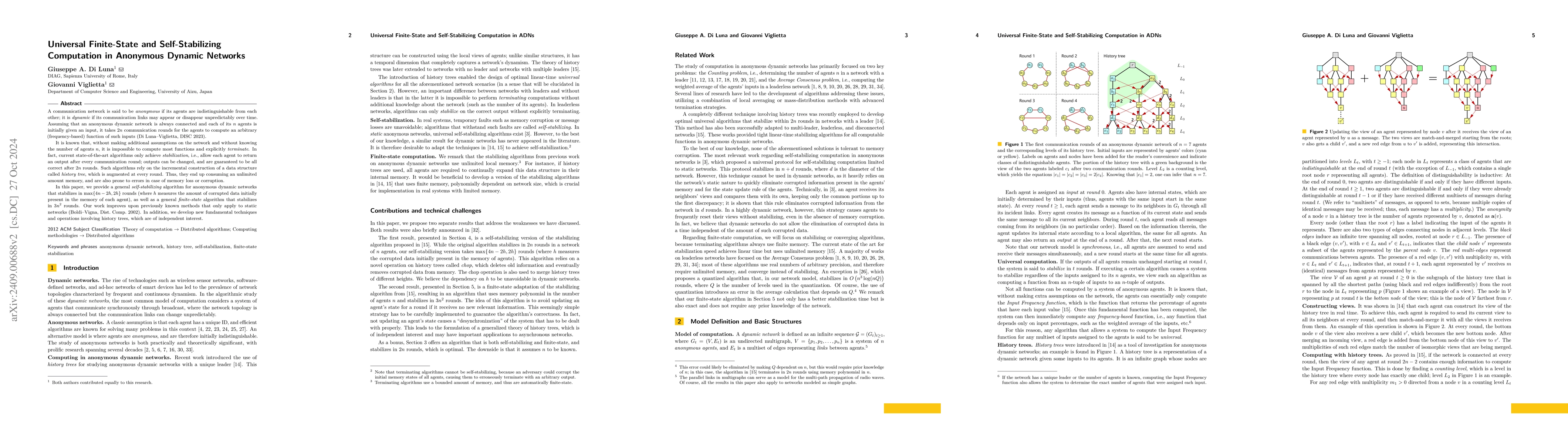 Thumbnail for Universal Finite-State and Self-Stabilizing Computation in Anonymous
  Dynamic Networks