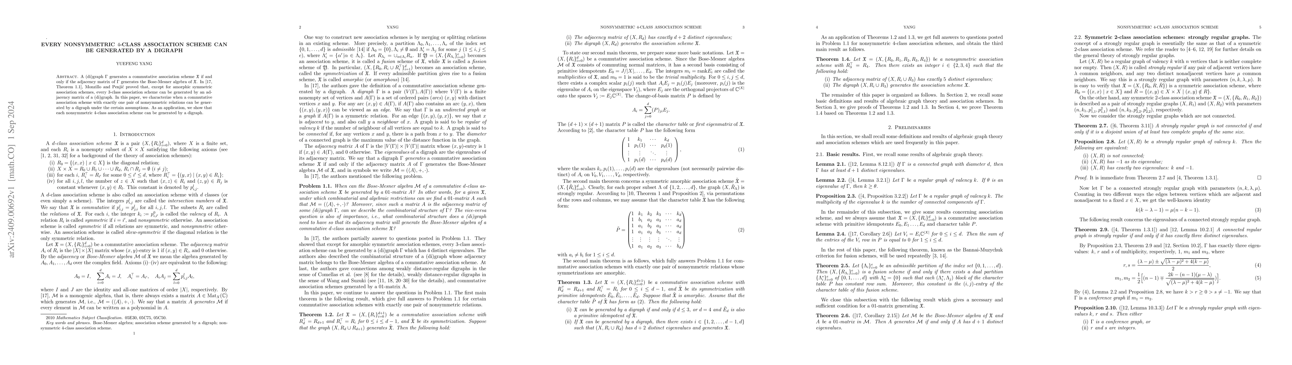 Thumbnail for Every nonsymmetric $4$-class association scheme can be generated by a
  digraph