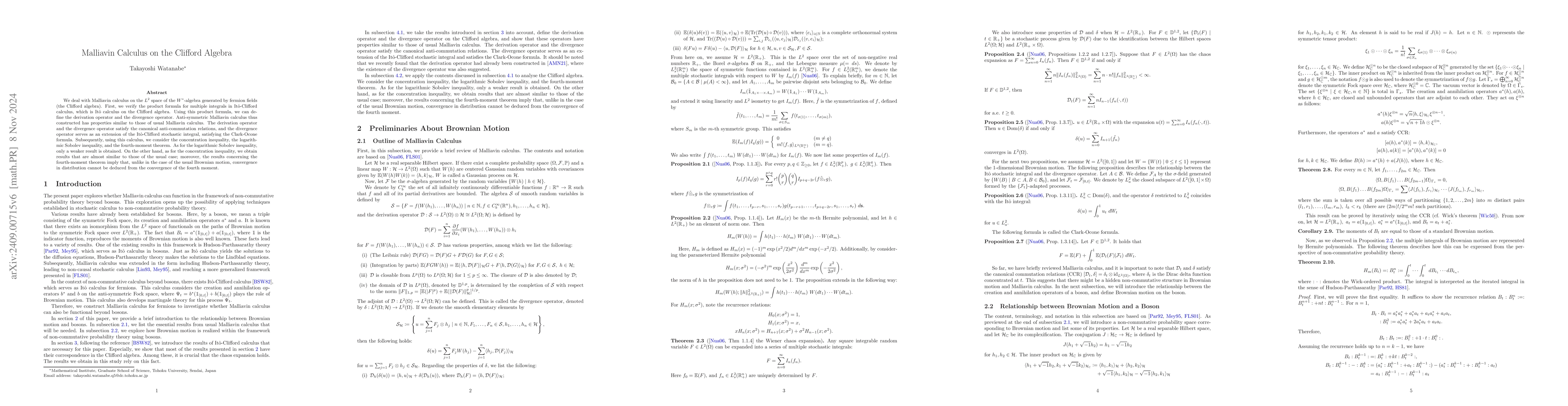 Thumbnail for Malliavin calculus on the Clifford algebra