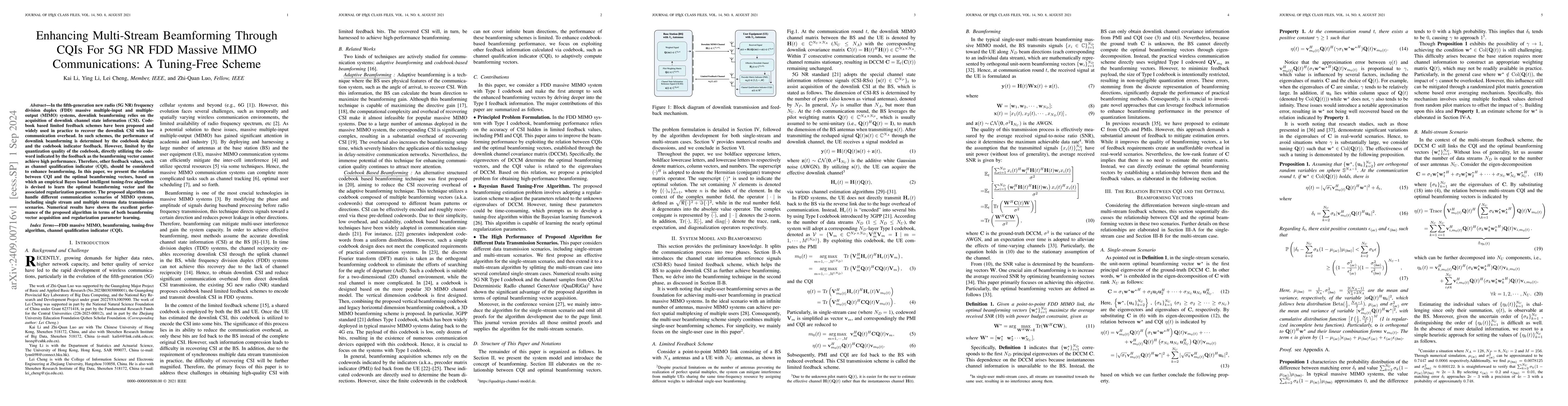 Thumbnail for Enhancing Multi-Stream Beamforming Through CQIs For 5G NR FDD Massive
  MIMO Communications: A Tuning-Free Scheme