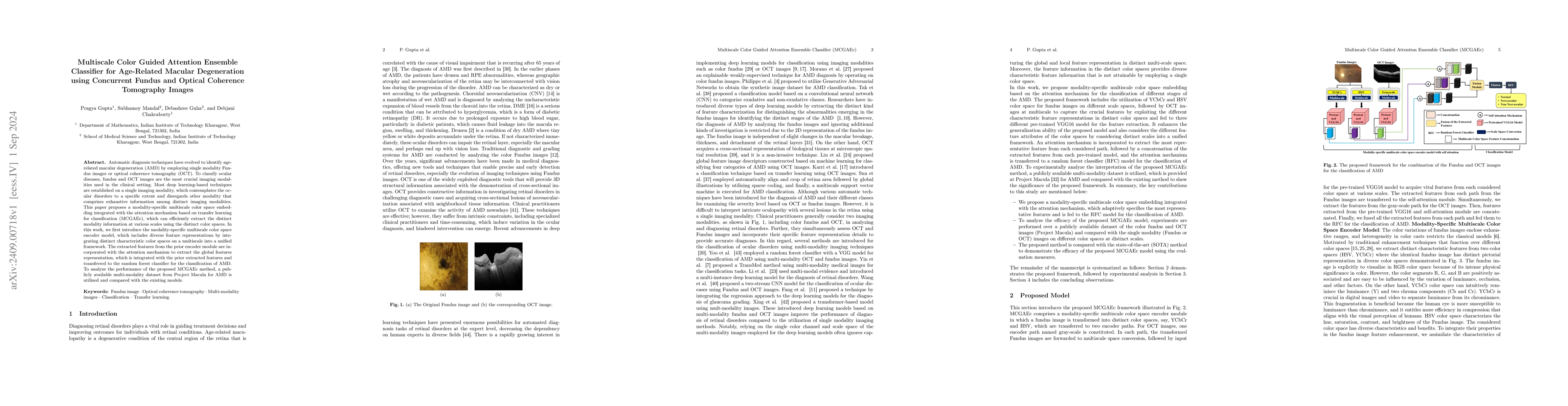 Thumbnail for Multiscale Color Guided Attention Ensemble Classifier for Age-Related
  Macular Degeneration using Concurrent Fundus and Optical Coherence Tomography
  Images