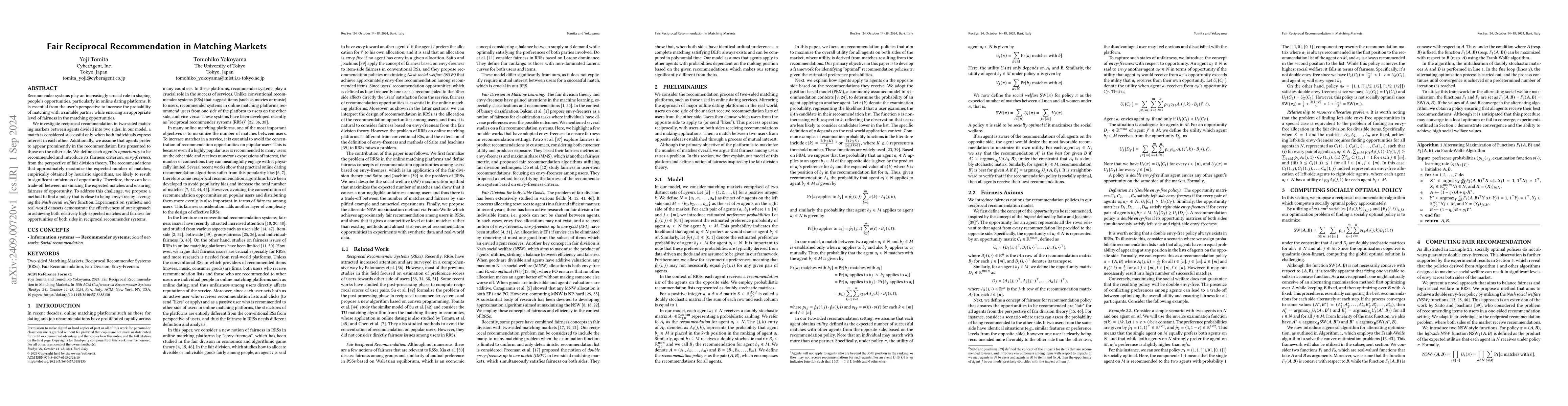 Thumbnail for Fair Reciprocal Recommendation in Matching Markets
