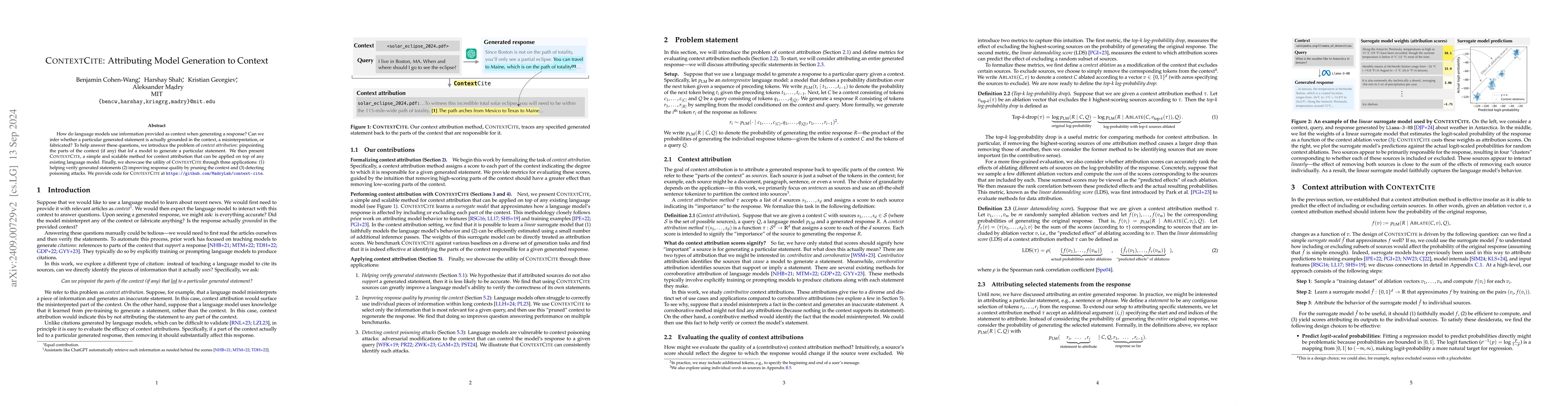 Thumbnail for ContextCite: Attributing Model Generation to Context