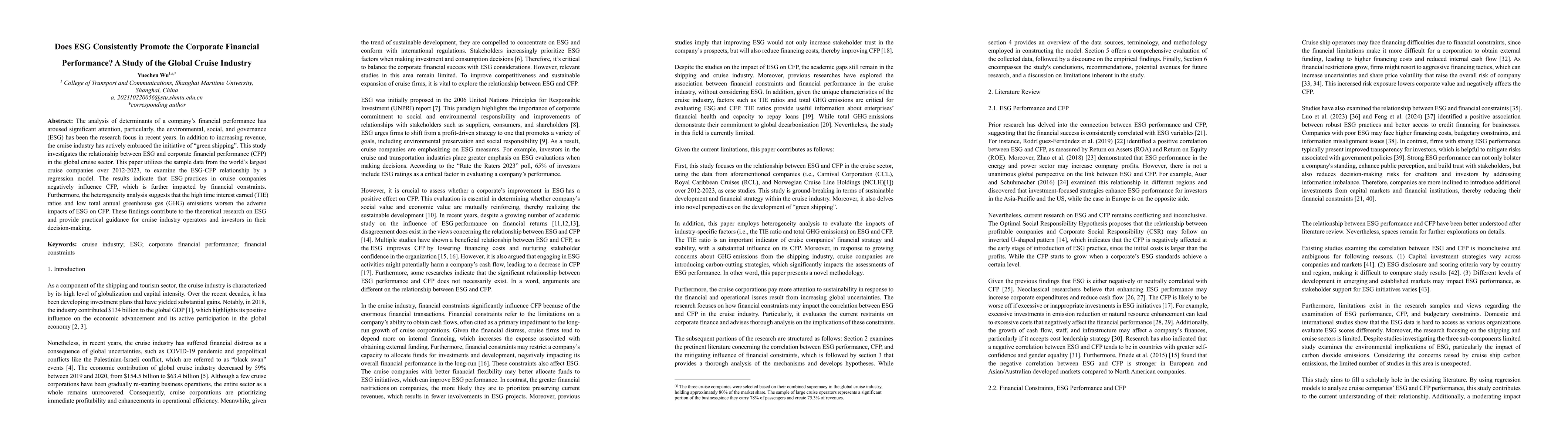 Thumbnail for Does ESG Consistently Promote the Corporate Financial Performance? A
  Study of the Global Cruise Industry