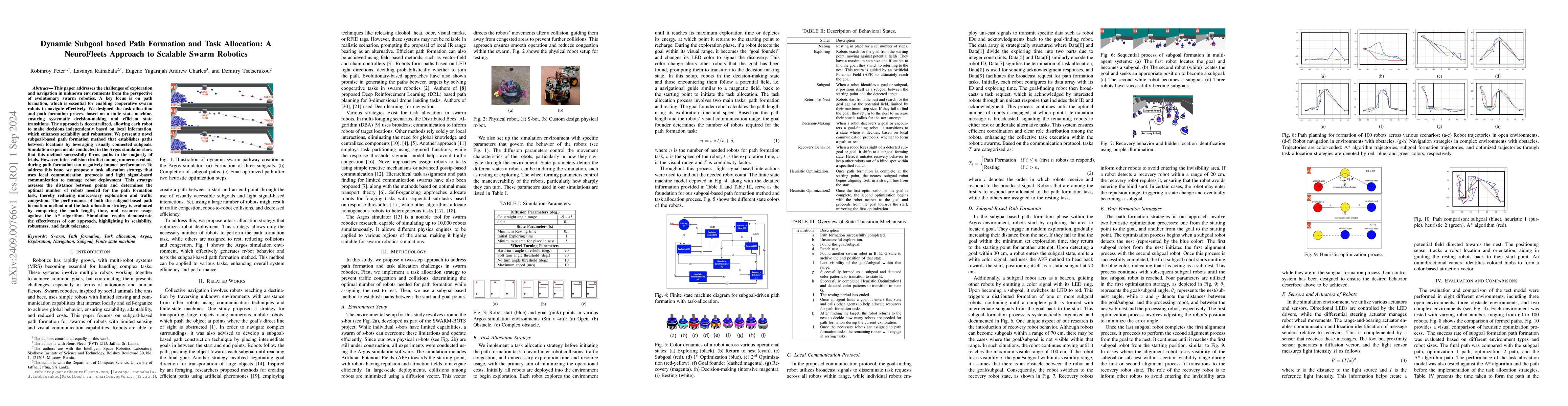 Thumbnail for Dynamic Subgoal based Path Formation and Task Allocation: A NeuroFleets
  Approach to Scalable Swarm Robotics
