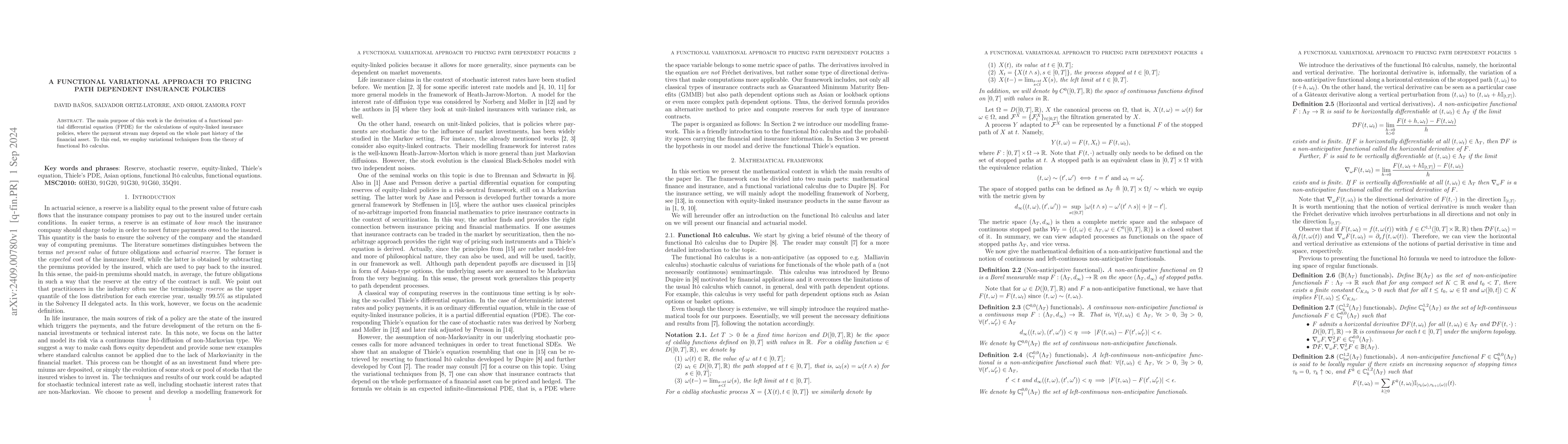 Thumbnail for A functional variational approach to pricing path dependent insurance
  policies