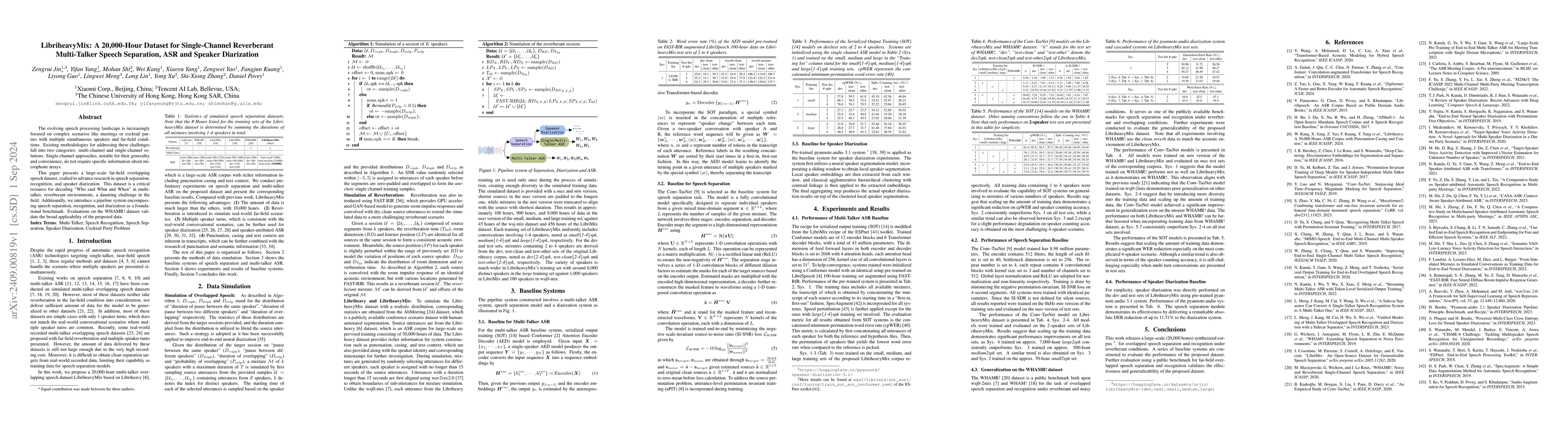 Thumbnail for LibriheavyMix: A 20,000-Hour Dataset for Single-Channel Reverberant
  Multi-Talker Speech Separation, ASR and Speaker Diarization