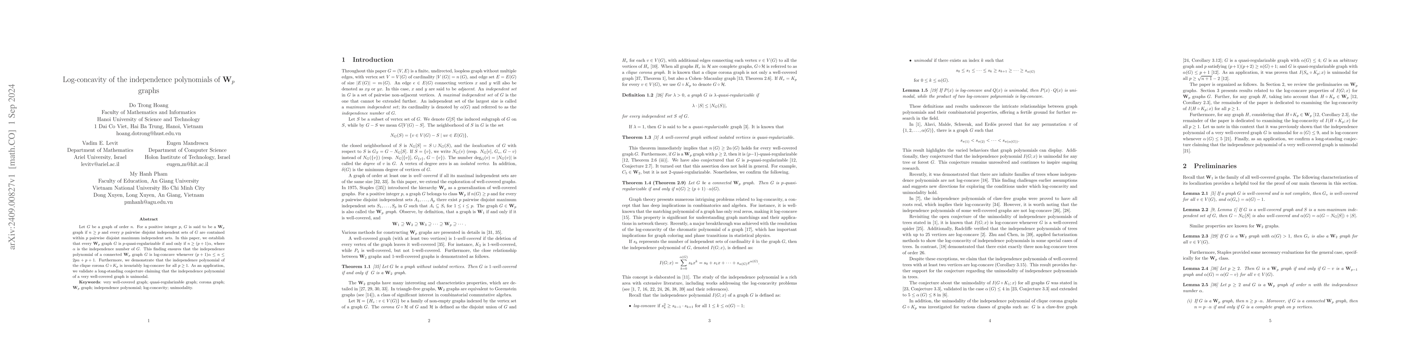 Thumbnail for Log-concavity of the independence polynomials of $\mathbf{W}_{p}$ graphs