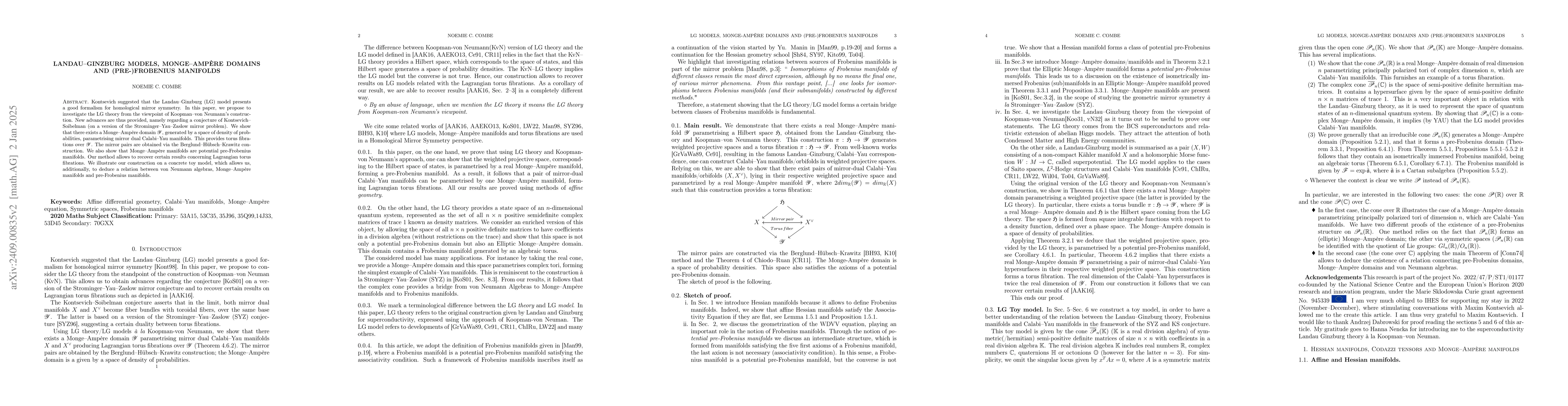 Thumbnail for Landau-Ginzburg models, Monge-Ampere domains and (pre-)Frobenius
  manifolds