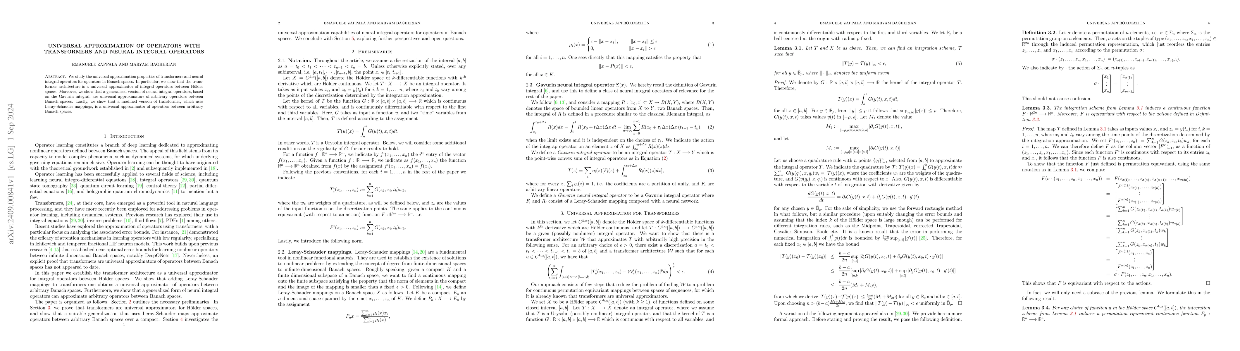 Thumbnail for Universal Approximation of Operators with Transformers and Neural
  Integral Operators