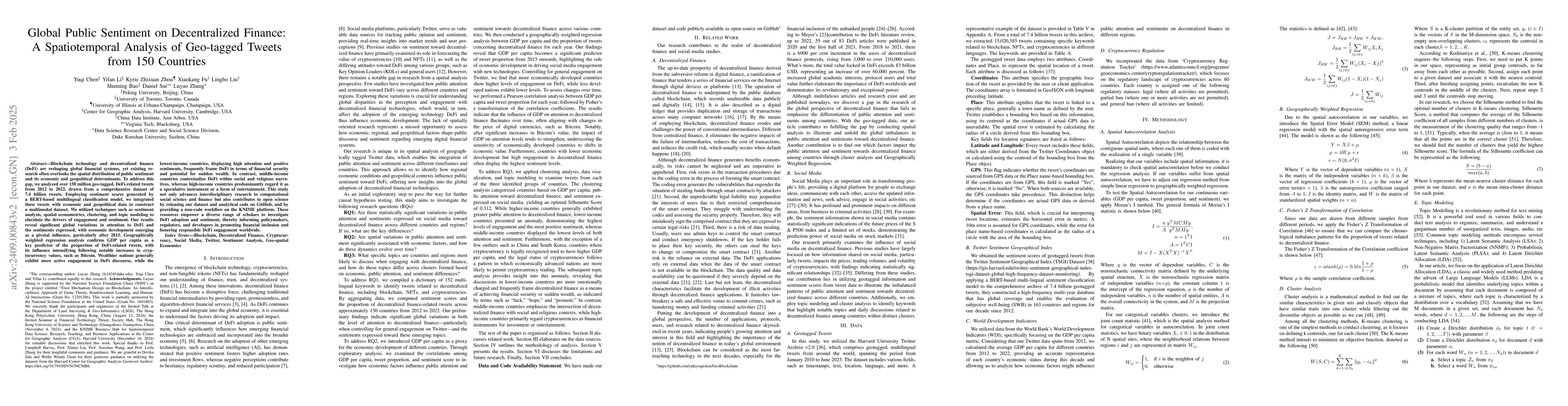Thumbnail for Global Public Sentiment on Decentralized Finance: A Spatiotemporal
  Analysis of Geo-tagged Tweets from 150 Countries