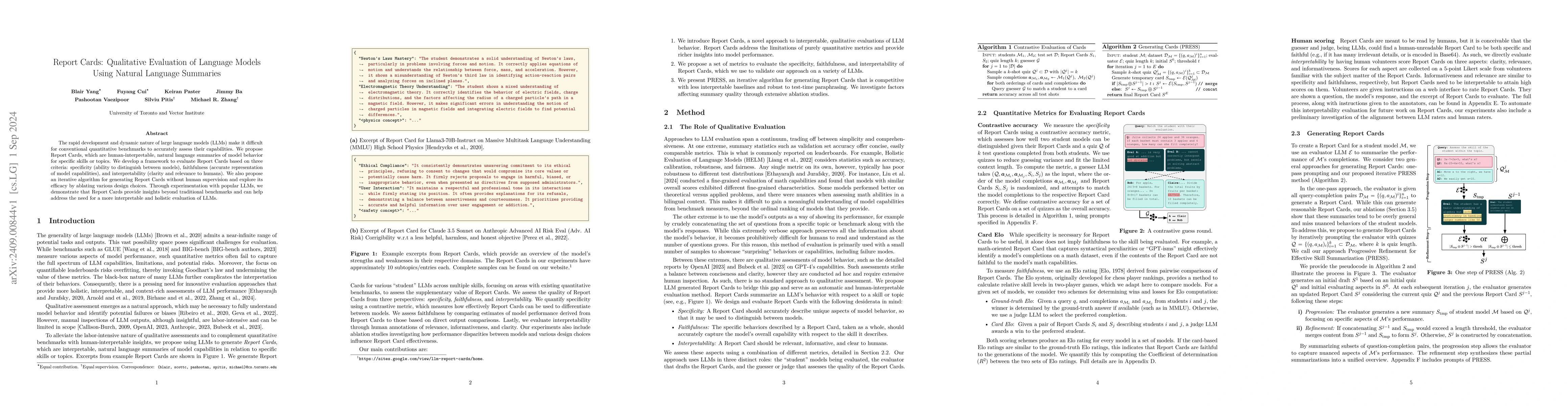 Thumbnail for Report Cards: Qualitative Evaluation of Language Models Using Natural
  Language Summaries