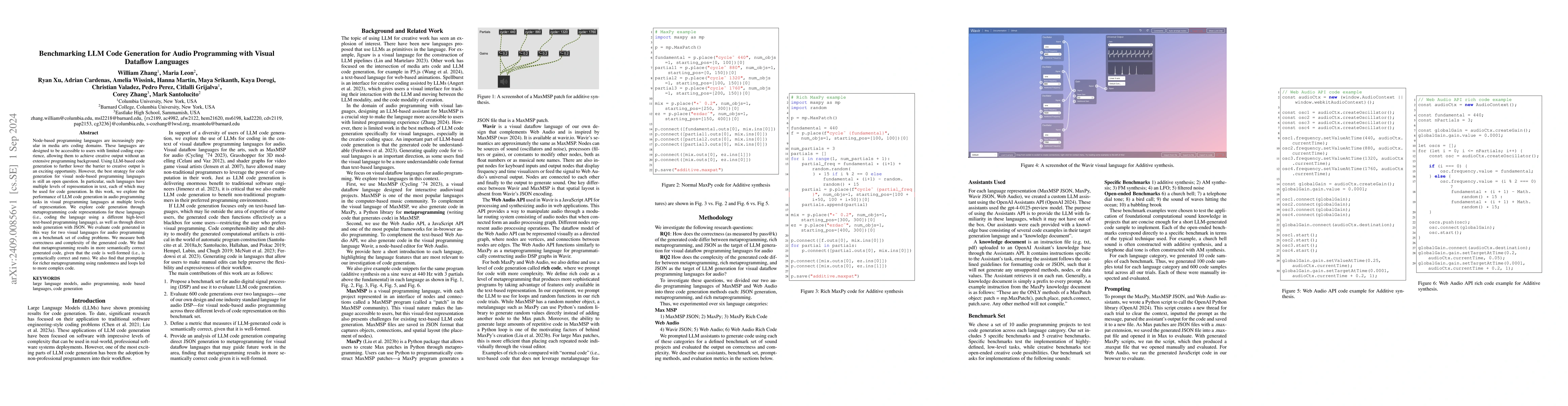 Thumbnail for Benchmarking LLM Code Generation for Audio Programming with Visual
  Dataflow Languages