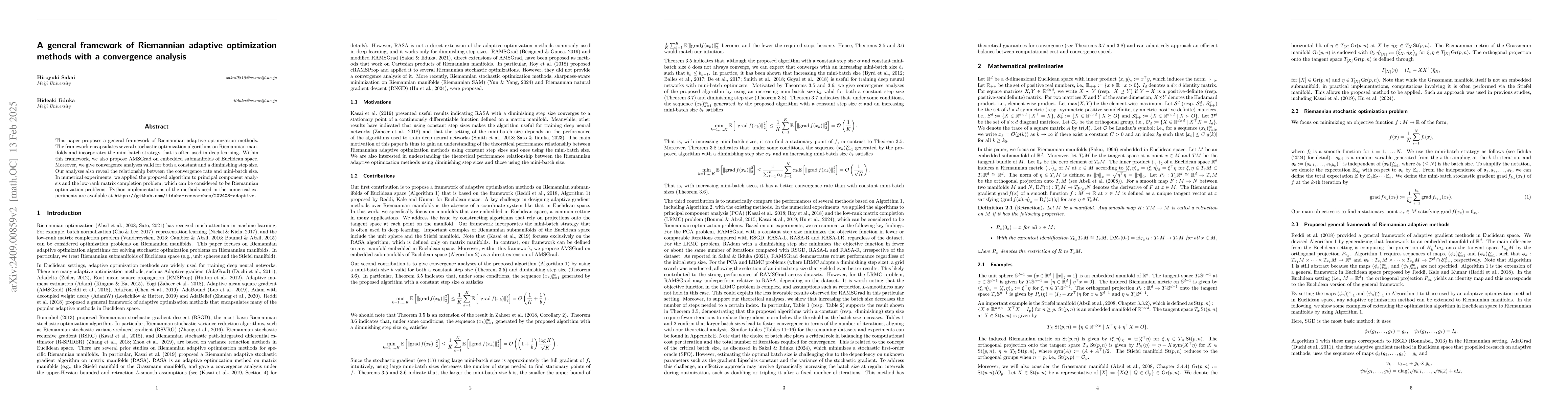 Thumbnail for A general framework of Riemannian adaptive optimization methods with a
  convergence analysis