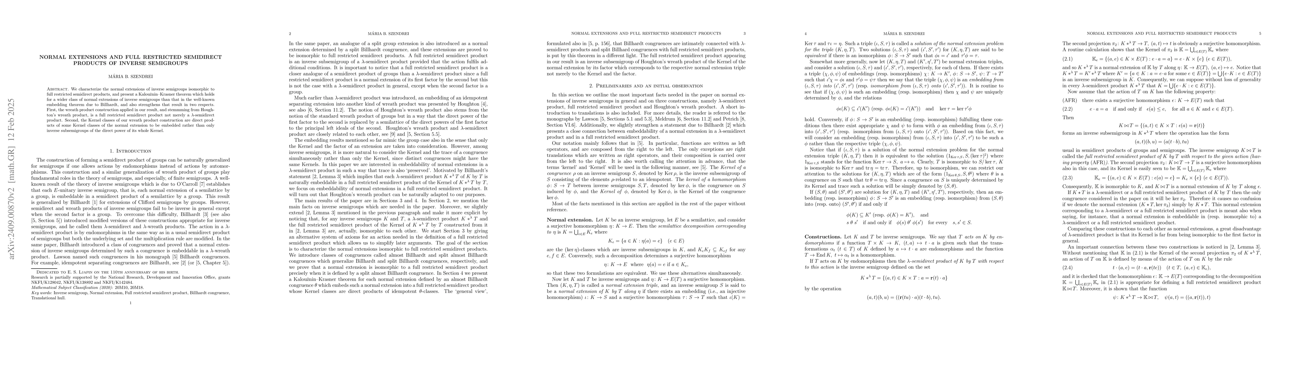 Thumbnail for Normal extensions and full restricted semidirect products of inverse
  semigroups