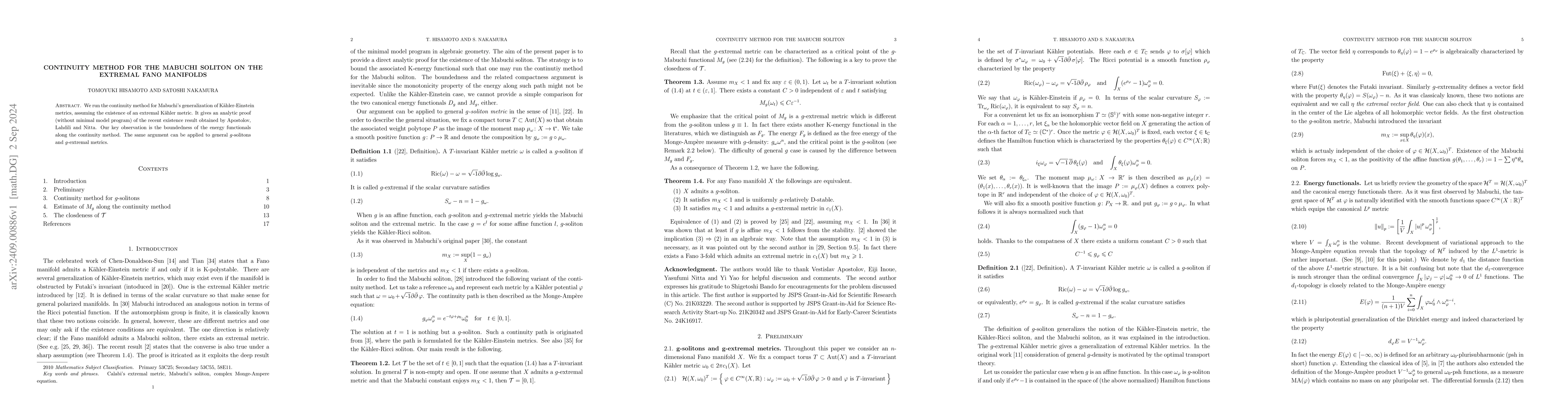 Thumbnail for Continuity method for the Mabuchi soliton on the extremal Fano manifolds