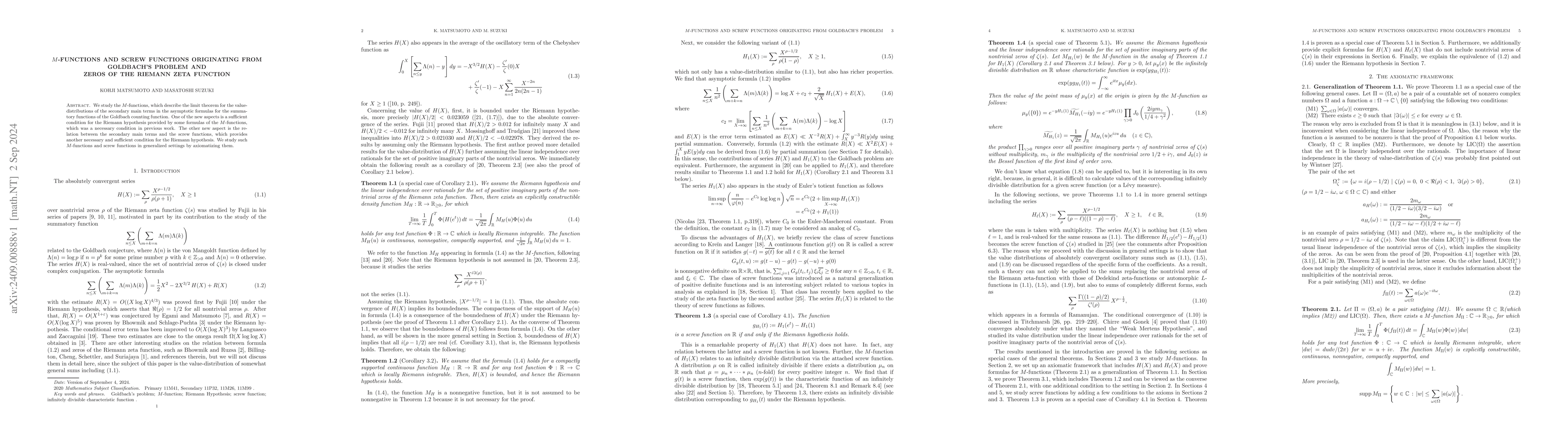 Thumbnail for $M$-functions and screw functions originating from Goldbach's problem
  and zeros of the Riemann zeta function