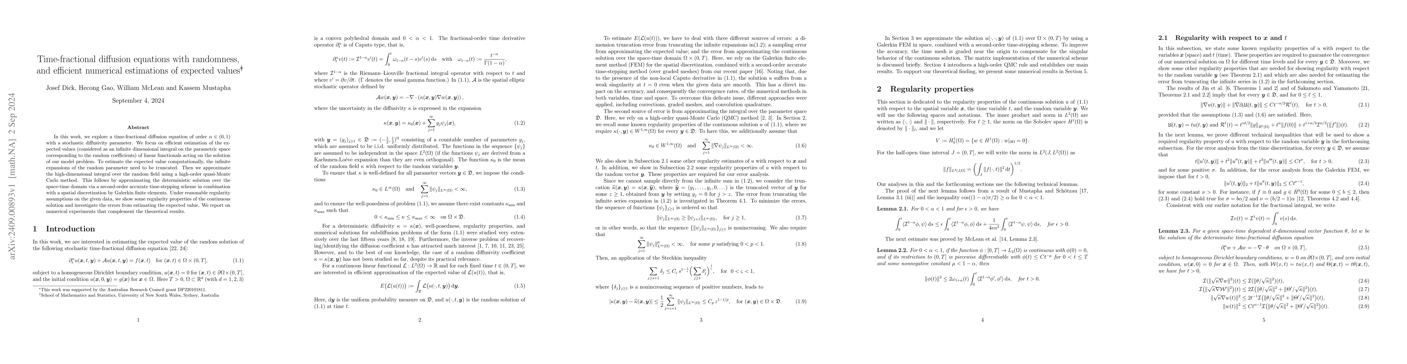 Thumbnail for Time-fractional diffusion equations with randomness, and efficient
  numerical estimations of expected values