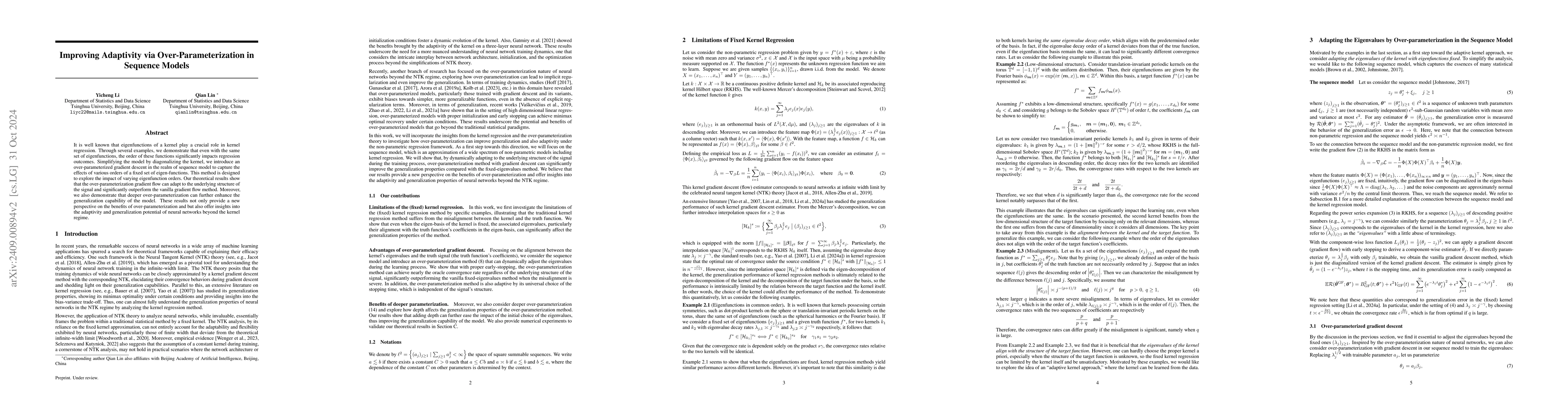 Thumbnail for Improving Adaptivity via Over-Parameterization in Sequence Models