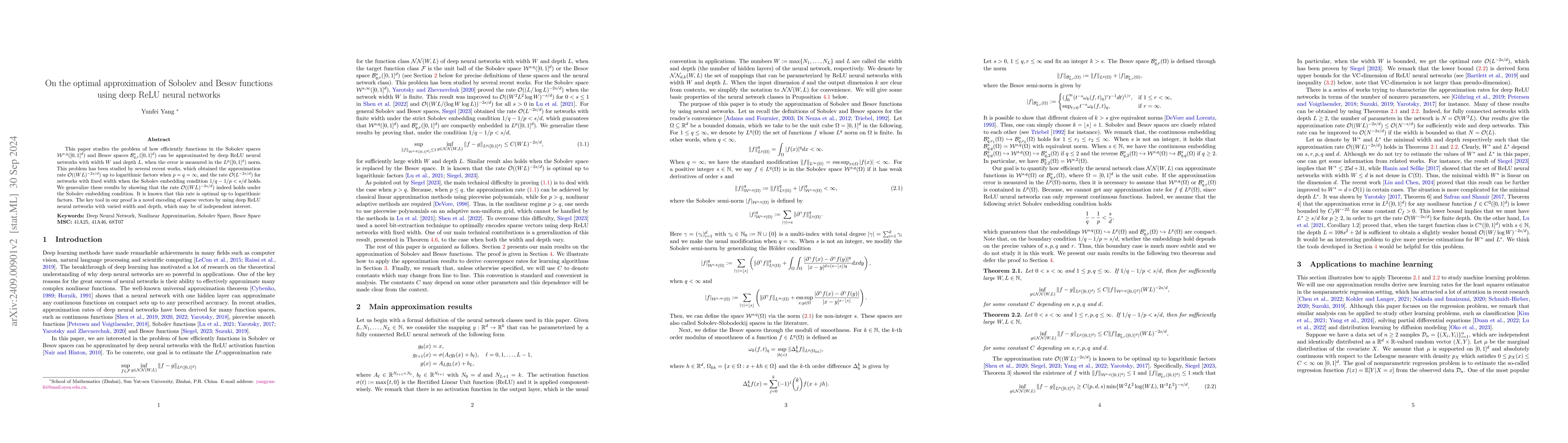 Thumbnail for On the optimal approximation of Sobolev and Besov functions using deep
  ReLU neural networks