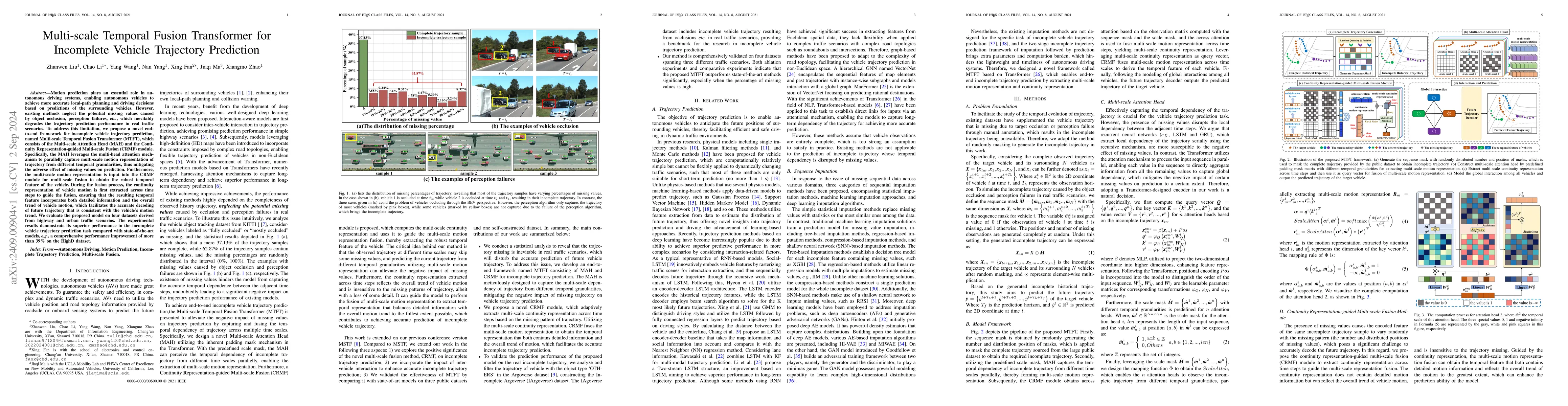 Thumbnail for Multi-scale Temporal Fusion Transformer for Incomplete Vehicle
  Trajectory Prediction