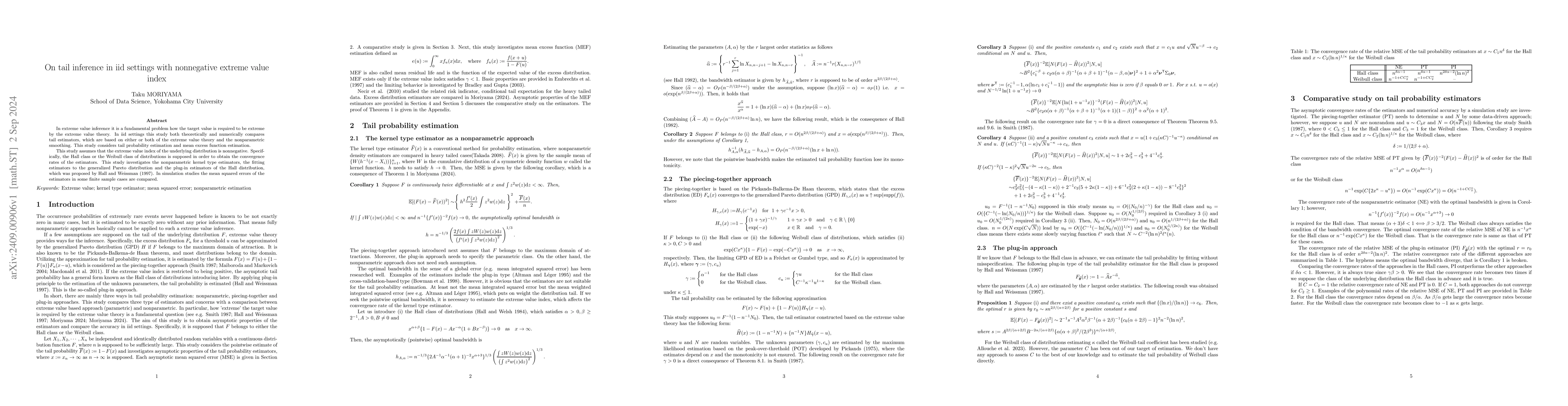 Thumbnail for On tail inference in iid settings with nonnegative extreme value index