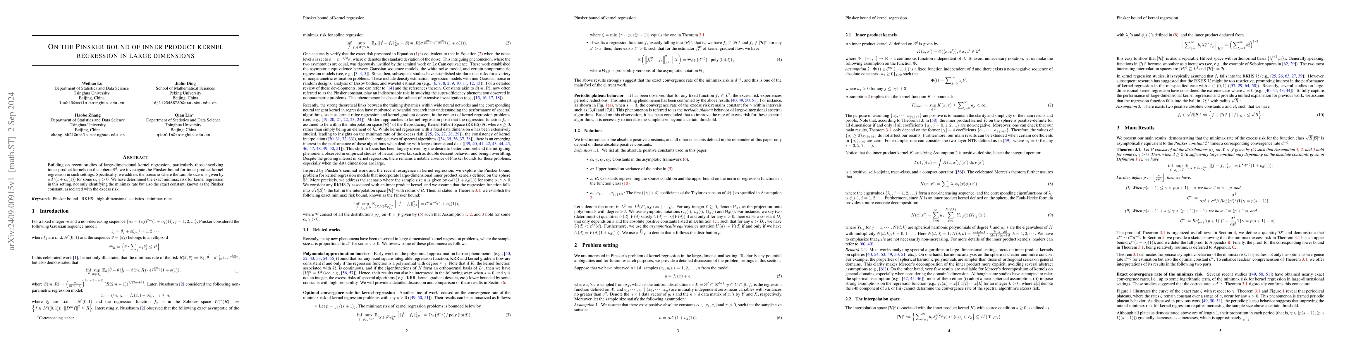 Thumbnail for On the Pinsker bound of inner product kernel regression in large
  dimensions