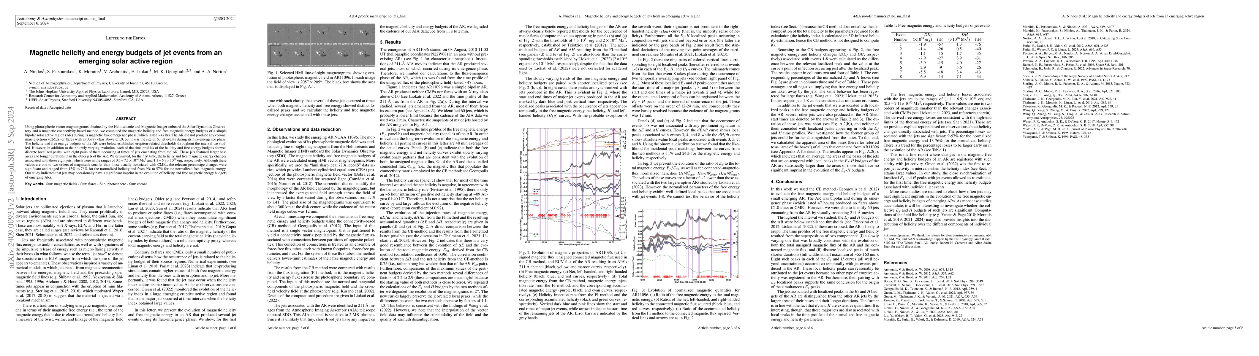 Thumbnail for Magnetic helicity and energy budgets of jet events from an emerging
  solar active region