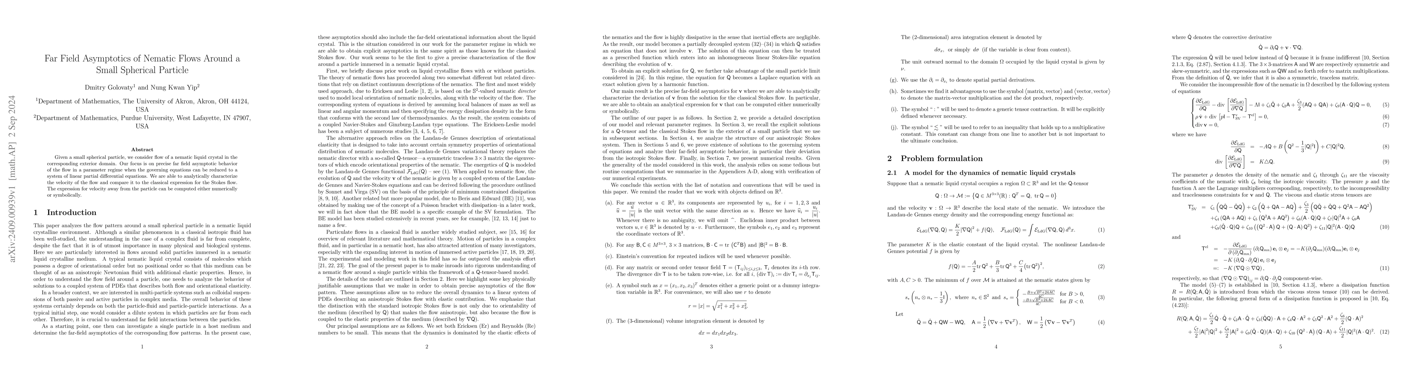 Thumbnail for Far Field Asymptotics of Nematic Flows Around a Small Spherical Particle