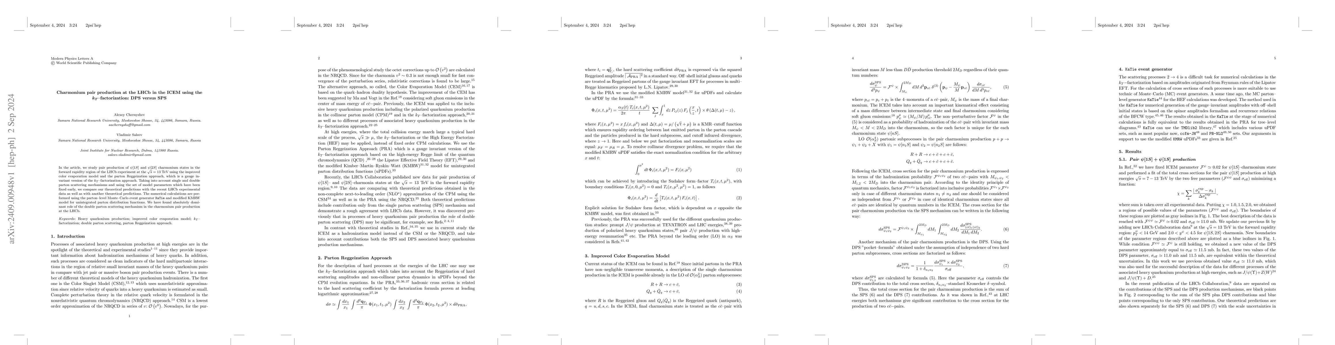 Thumbnail for Charmonium pair production at the LHCb in the ICEM using the
  $k_T$-factorization: DPS versus SPS