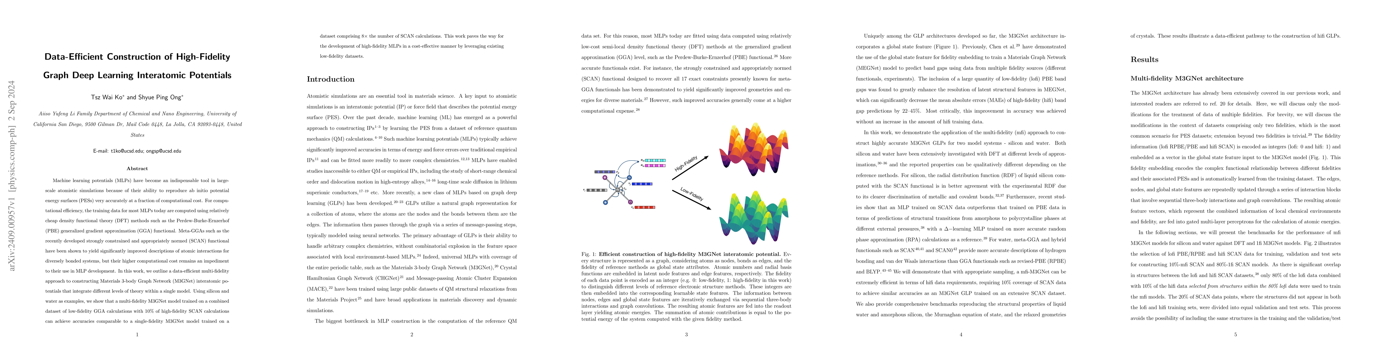 Thumbnail for Data-Efficient Construction of High-Fidelity Graph Deep Learning
  Interatomic Potentials