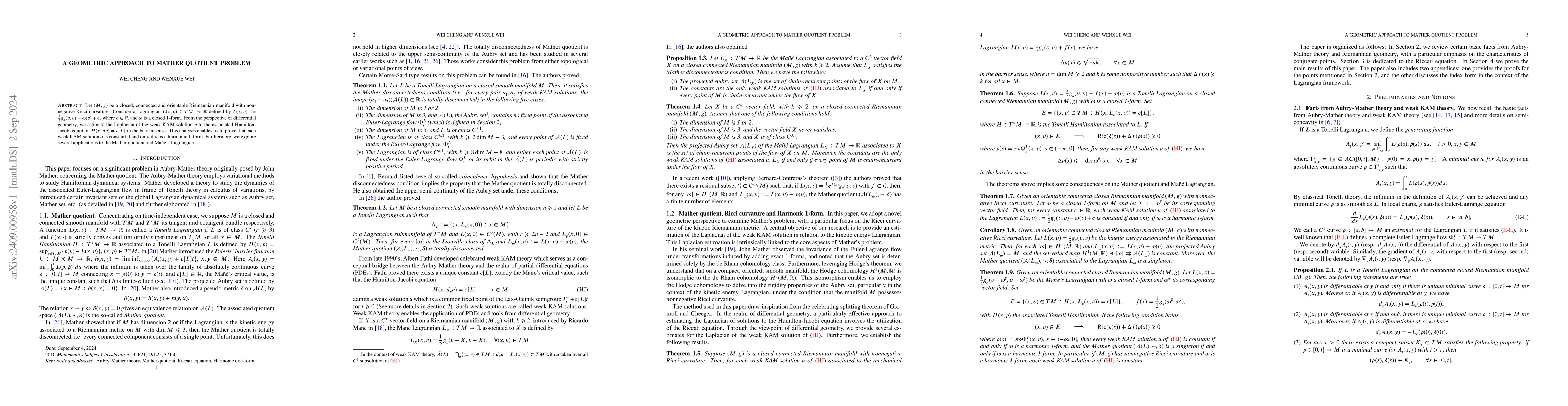 Thumbnail for A geometric approach to Mather quotient problem