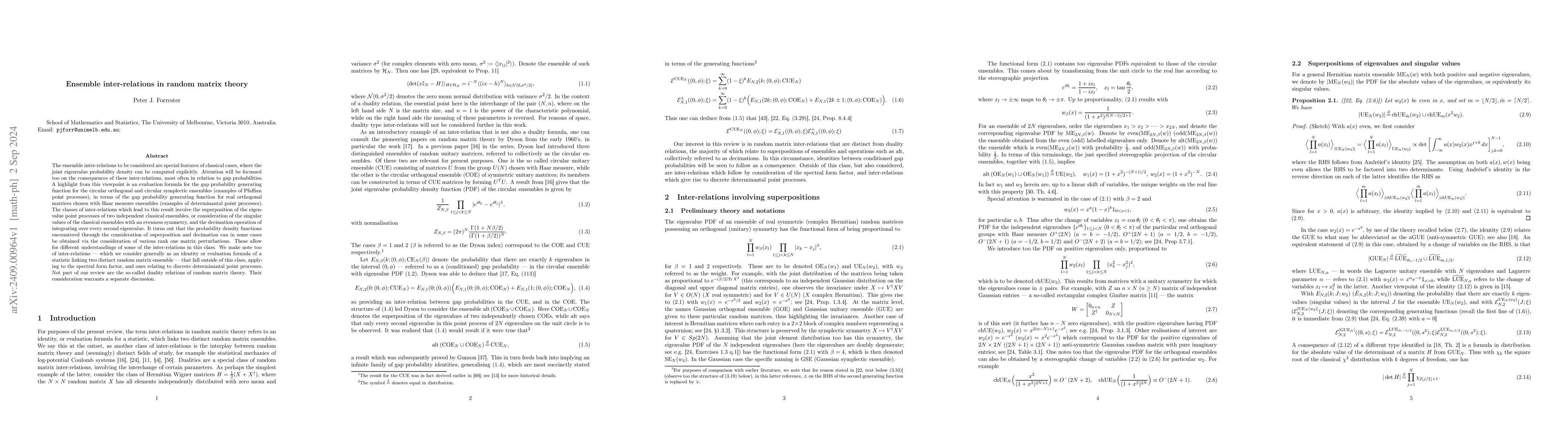 Thumbnail for Ensemble inter-relations in random matrix theory