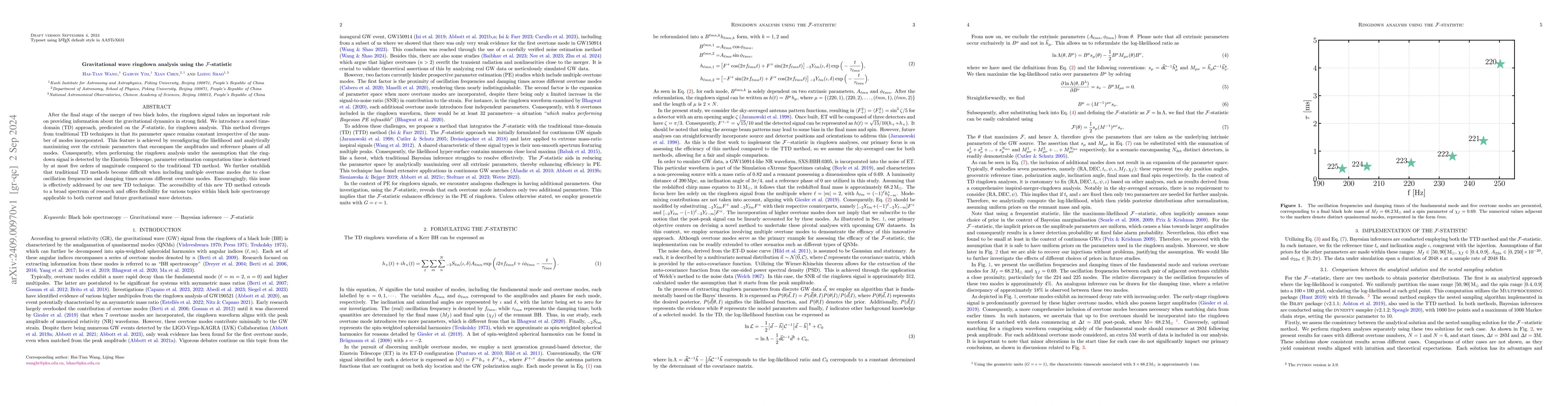 Thumbnail for Gravitational wave ringdown analysis using the $\mathcal{F}$-statistic