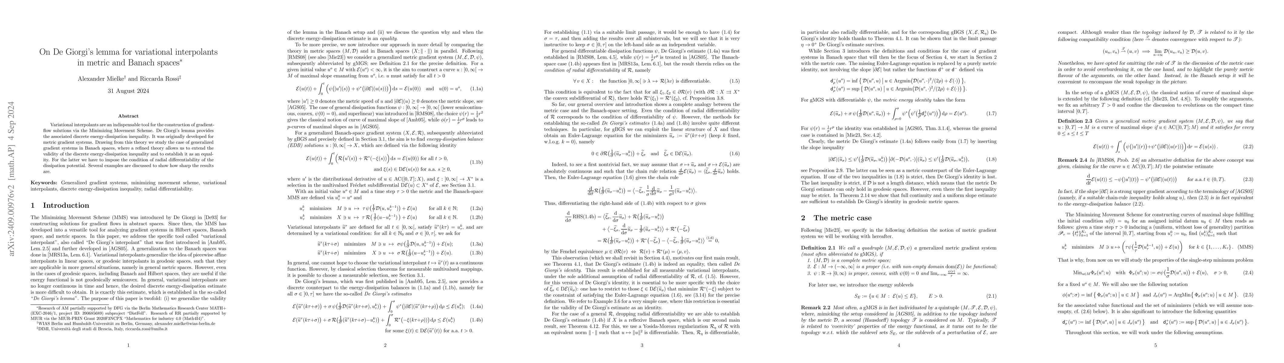 Thumbnail for On De Giorgi's lemma for variational interpolants in metric and Banach
  spaces