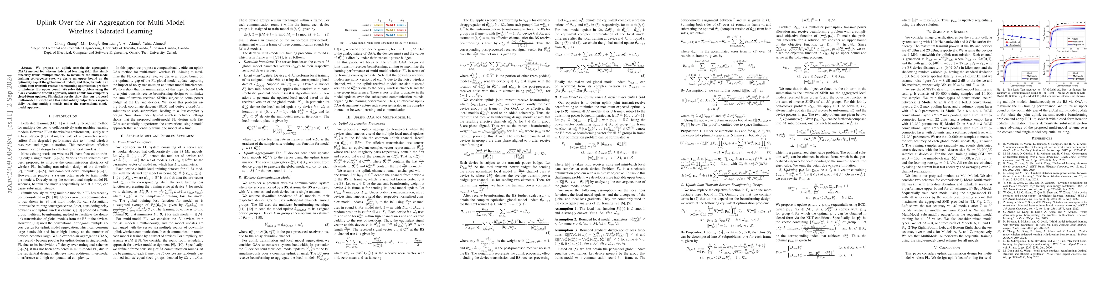 Thumbnail for Uplink Over-the-Air Aggregation for Multi-Model Wireless Federated
  Learning