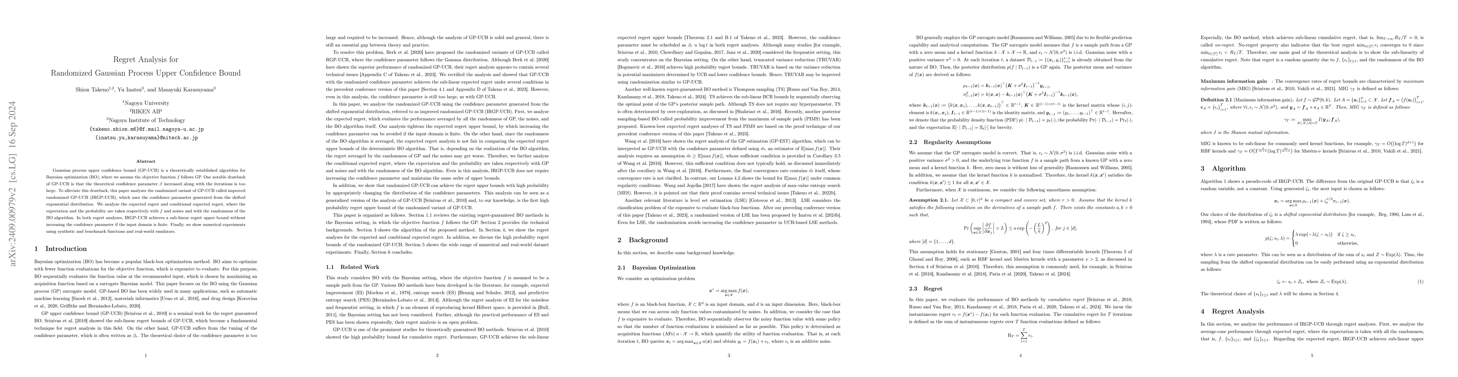 Thumbnail for Regret Analysis for Randomized Gaussian Process Upper Confidence Bound