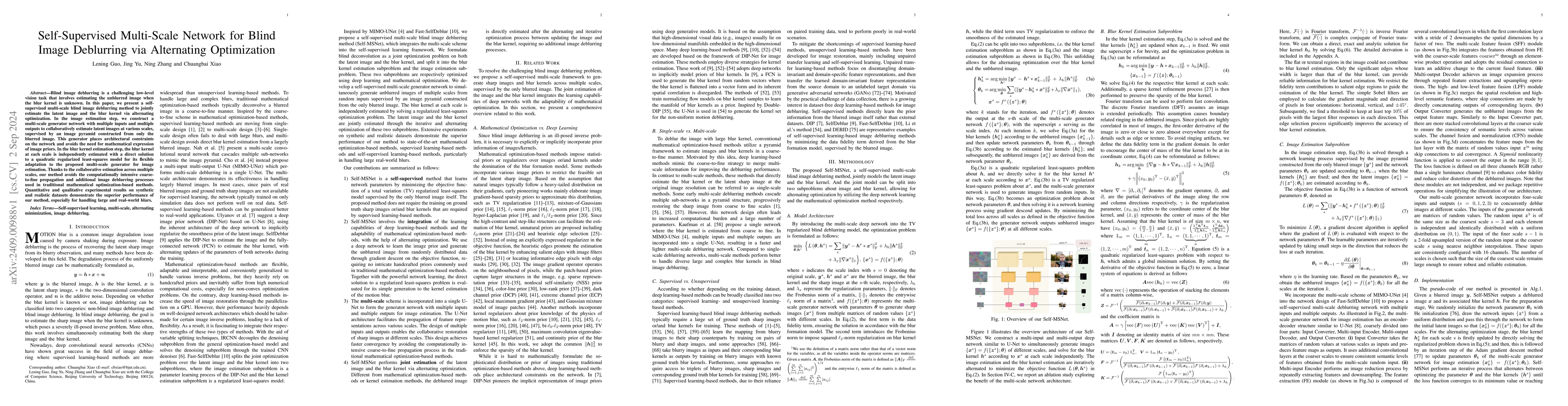 Thumbnail for Self-Supervised Multi-Scale Network for Blind Image Deblurring via
  Alternating Optimization
