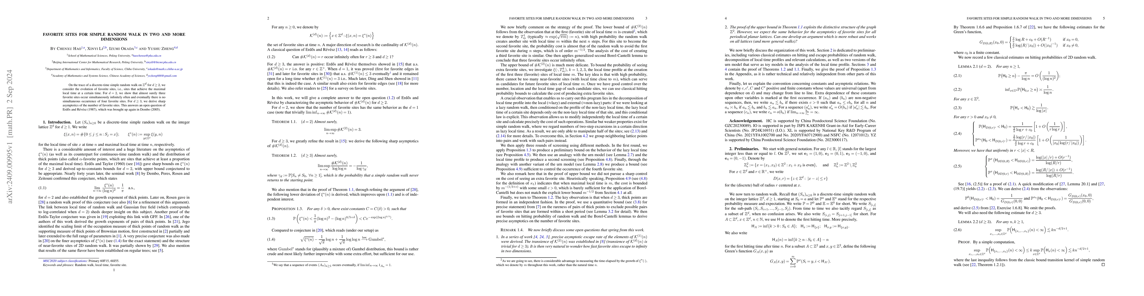 Thumbnail for Favorite Sites for Simple Random Walk in Two and More Dimensions