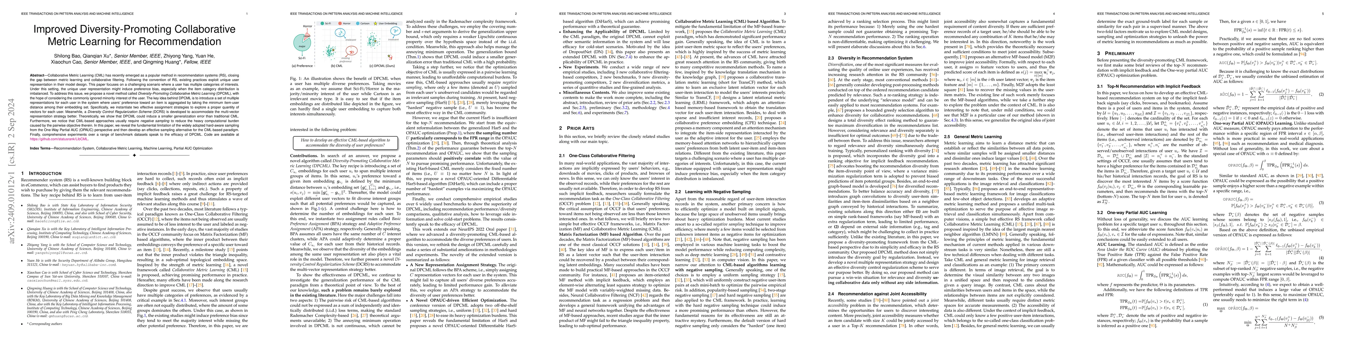 Thumbnail for Improved Diversity-Promoting Collaborative Metric Learning for
  Recommendation