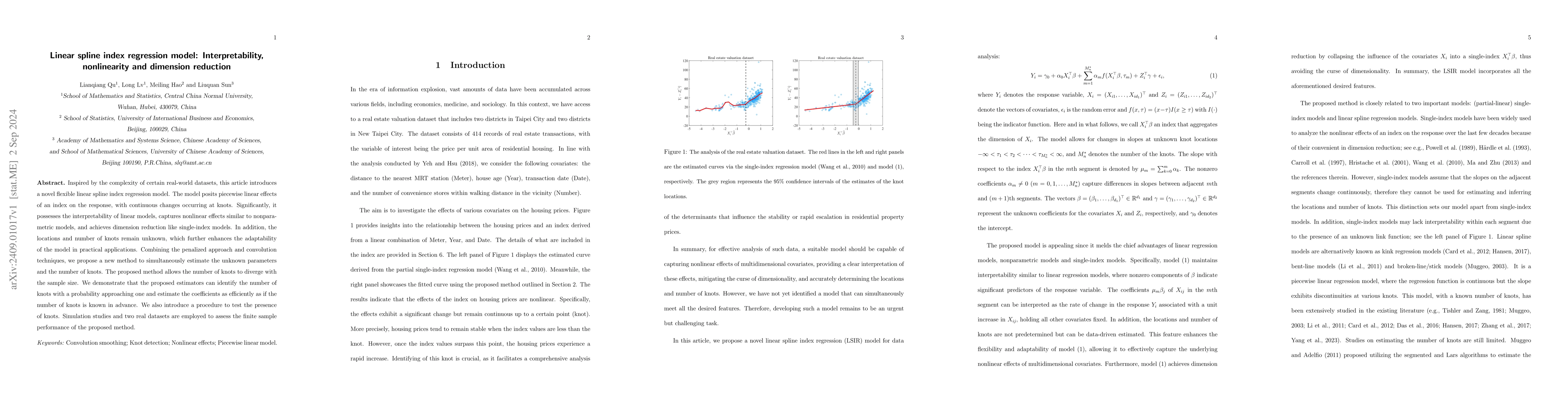 Thumbnail for Linear spline index regression model: Interpretability, nonlinearity and
  dimension reduction