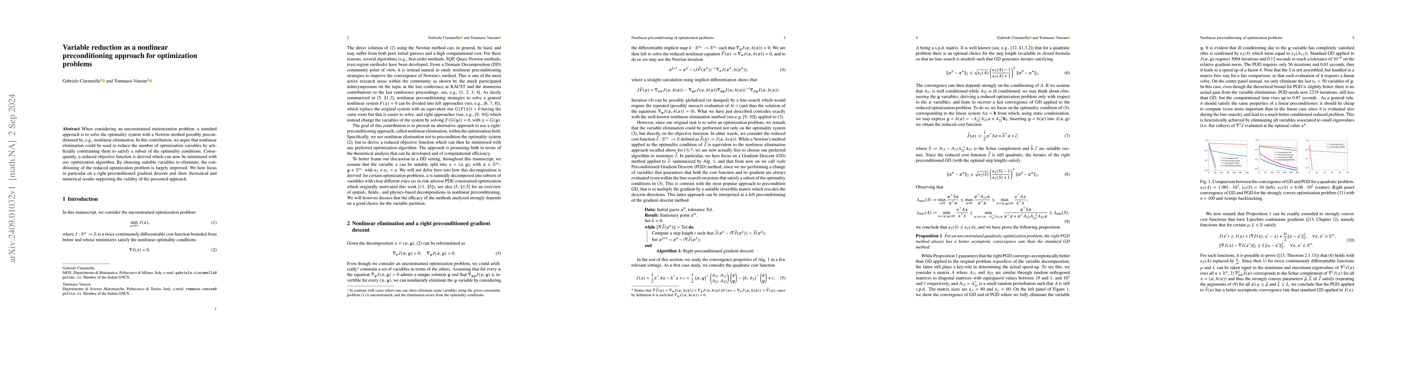 Thumbnail for Variable reduction as a nonlinear preconditioning approach for
  optimization problems
