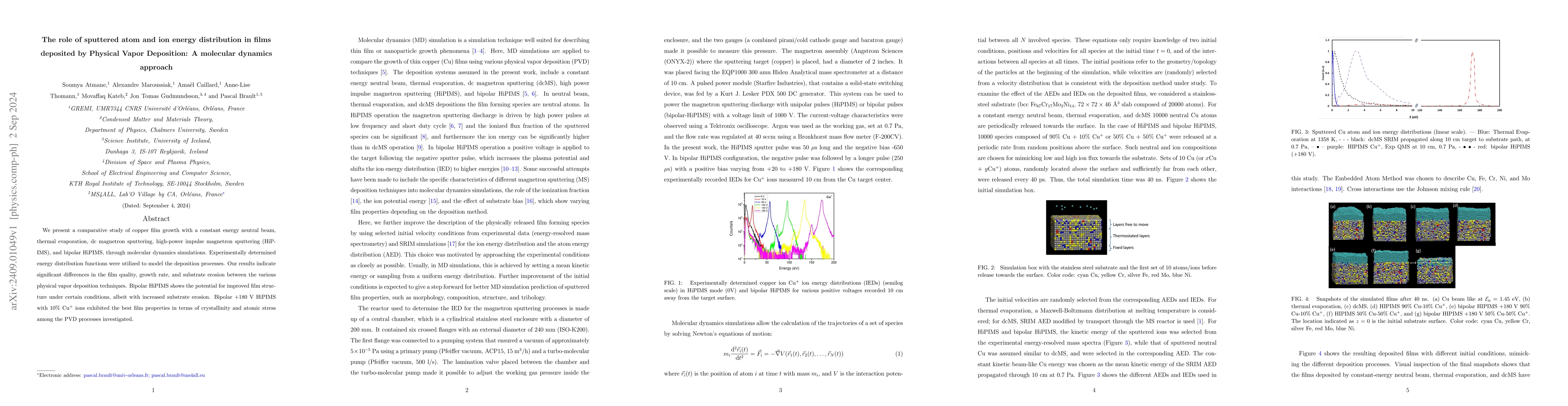Thumbnail for The role of sputtered atom and ion energy distribution in films
  deposited by Physical Vapor Deposition: A molecular dynamics approach